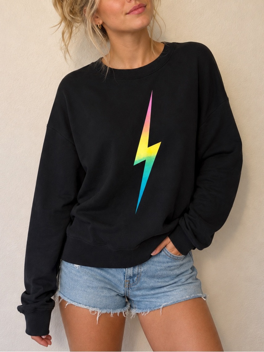 Chaser Black Sweatshirt with Rainbow Lightning Bolt